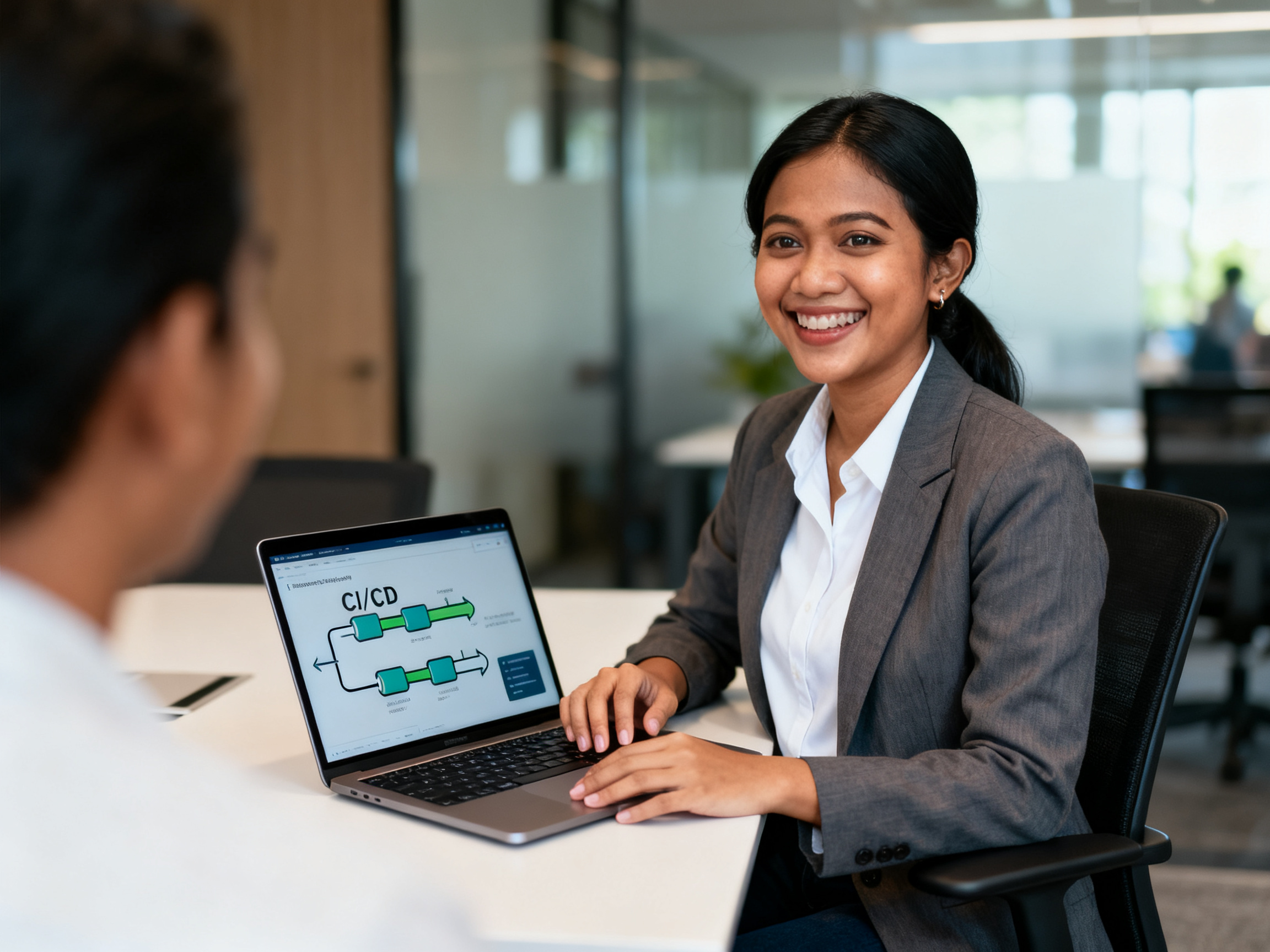 effective digital tools development workflow demonstrated by Indonesian developer reviewing CI/CD pipeline on laptop